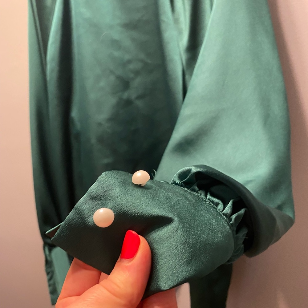 Emerald Green Satin Blouse Sz Med